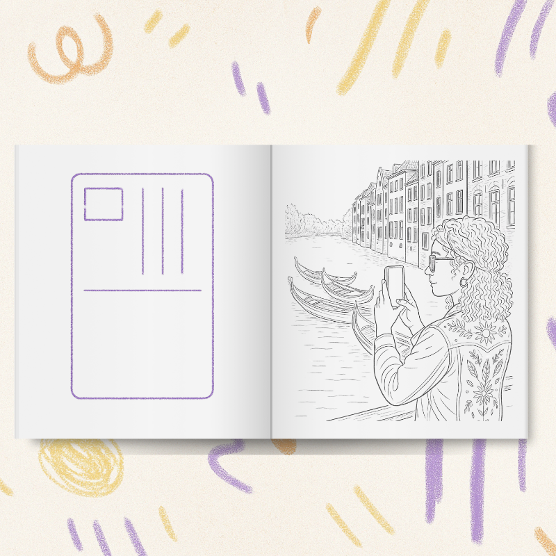 Cuaderno Viajes en blanco y negro · Postales ilustradas para COLOREAR - Imagen 3